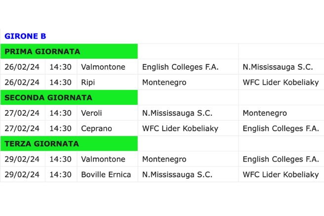 Girone B Il Calcio è Rosa