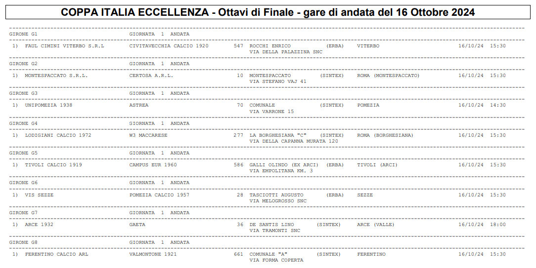 Ottavi finale coppa italia eccellenza